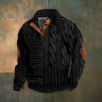 Men's patterned mock neck sweater with long sleeves and button detail