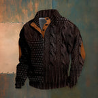 Men's patterned mock neck sweater with long sleeves and button detail