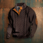 Men's patterned mock neck sweater with long sleeves and button detail