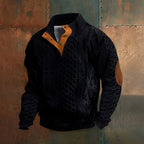 Men's patterned mock neck sweater with long sleeves and button detail