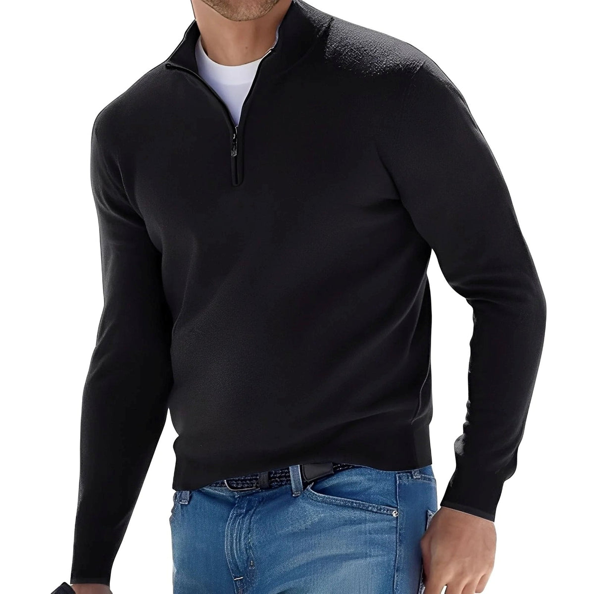 Men's long-sleeve quarter-zip jumper with mock neck