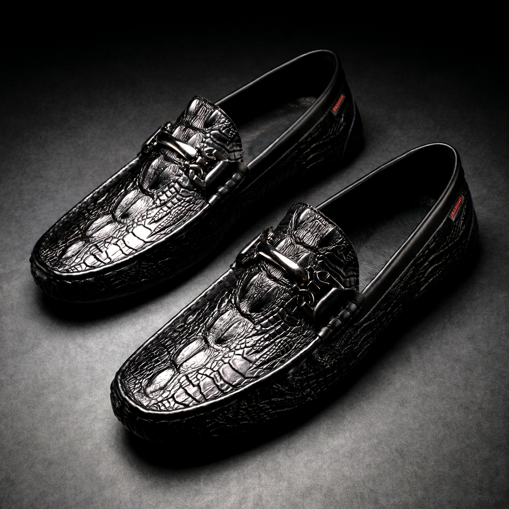 Men's croc-embossed slip-on loafers with horsebit detail