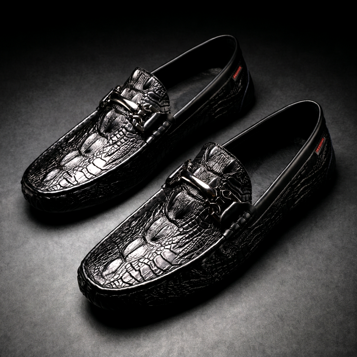 Men's croc-embossed slip-on loafers with horsebit detail