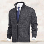 Men's knit cardigan with mock neck, full zip front and two zipped pockets