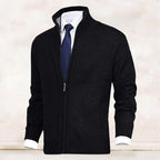 Men's knit cardigan with mock neck, full zip front and two zipped pockets