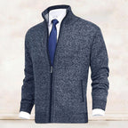 Men's knit cardigan with mock neck, full zip front and two zipped pockets