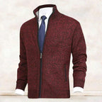 Men's knit cardigan with mock neck, full zip front and two zipped pockets