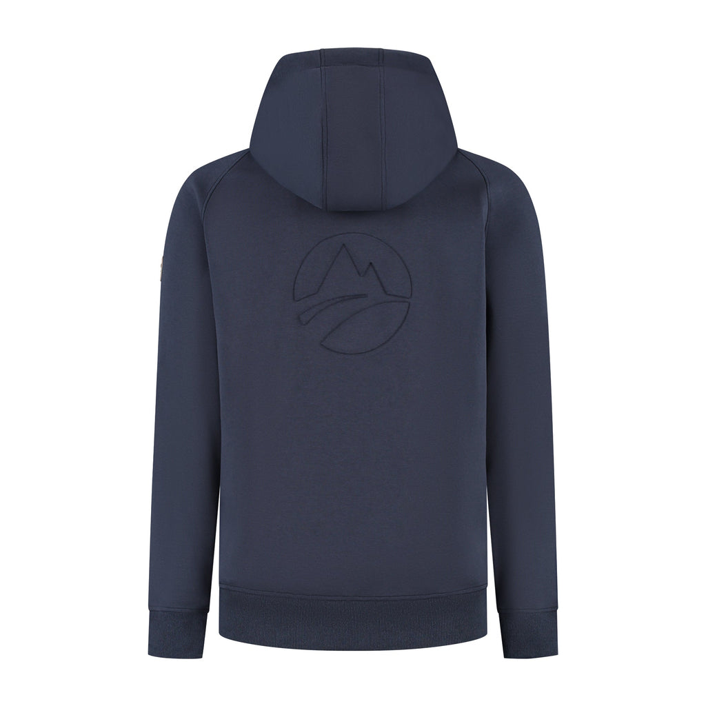Men's navy hooded zip cardigan with long sleeves