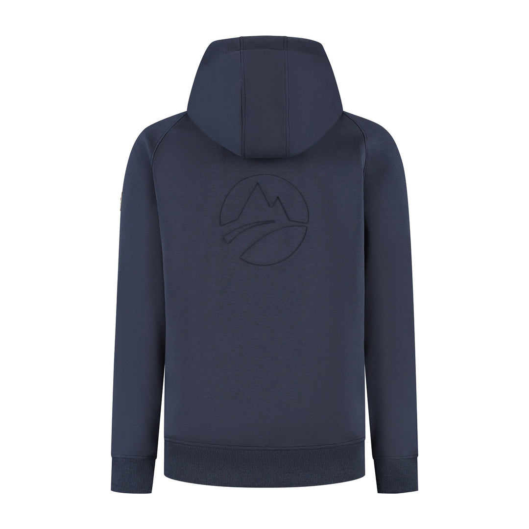 Men's navy hooded zip cardigan with long sleeves