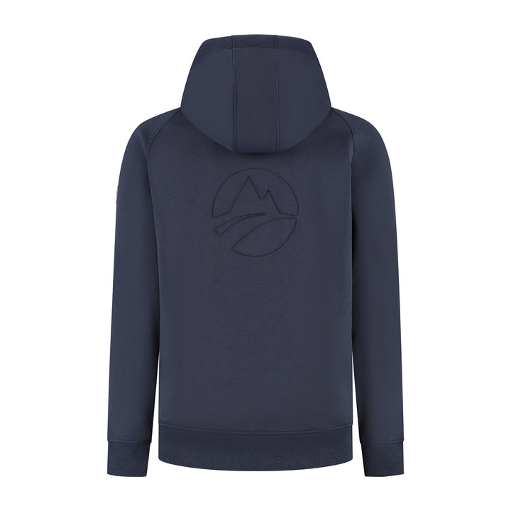 Men's navy hooded zip cardigan with long sleeves
