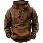 Men's lace-up hooded sweatshirt with long sleeves and kangaroo pocket