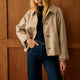 Women's beige cropped trench jacket with checked cuffs