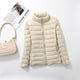 Women's quilted puffer jacket with high collar, long sleeves and front zip