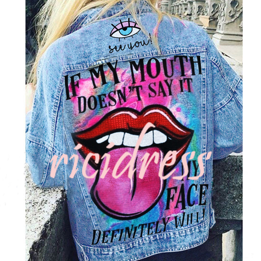 Women's graphic print jacket with colourful back artwork and long sleeves