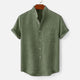 Men's textured short sleeve shirt with mandarin collar and chest pocket