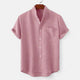 Men's textured short sleeve shirt with mandarin collar and chest pocket
