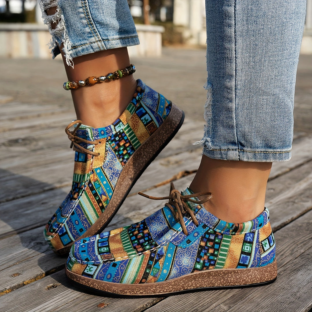 Women's multicolour patchwork sneakers with geometric panels