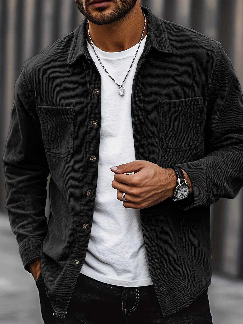 Men's corduroy overshirt jacket with two chest pockets