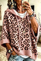 Women's leopard print hooded sweater with three-quarter sleeves