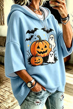 Women's oversized hooded top with pumpkin, bat and ghost Halloween graphic