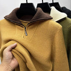 Men's ribbed quarter-zip high-neck sweater with long sleeves