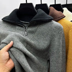 Men's ribbed quarter-zip high-neck sweater with long sleeves