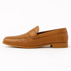 Men's woven moccasin loafers with penny strap and flat sole