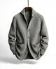 Men's ribbed knit cardigan with shawl-style collar, buttons and patch pockets