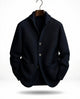 Men's ribbed knit cardigan with shawl-style collar, buttons and patch pockets