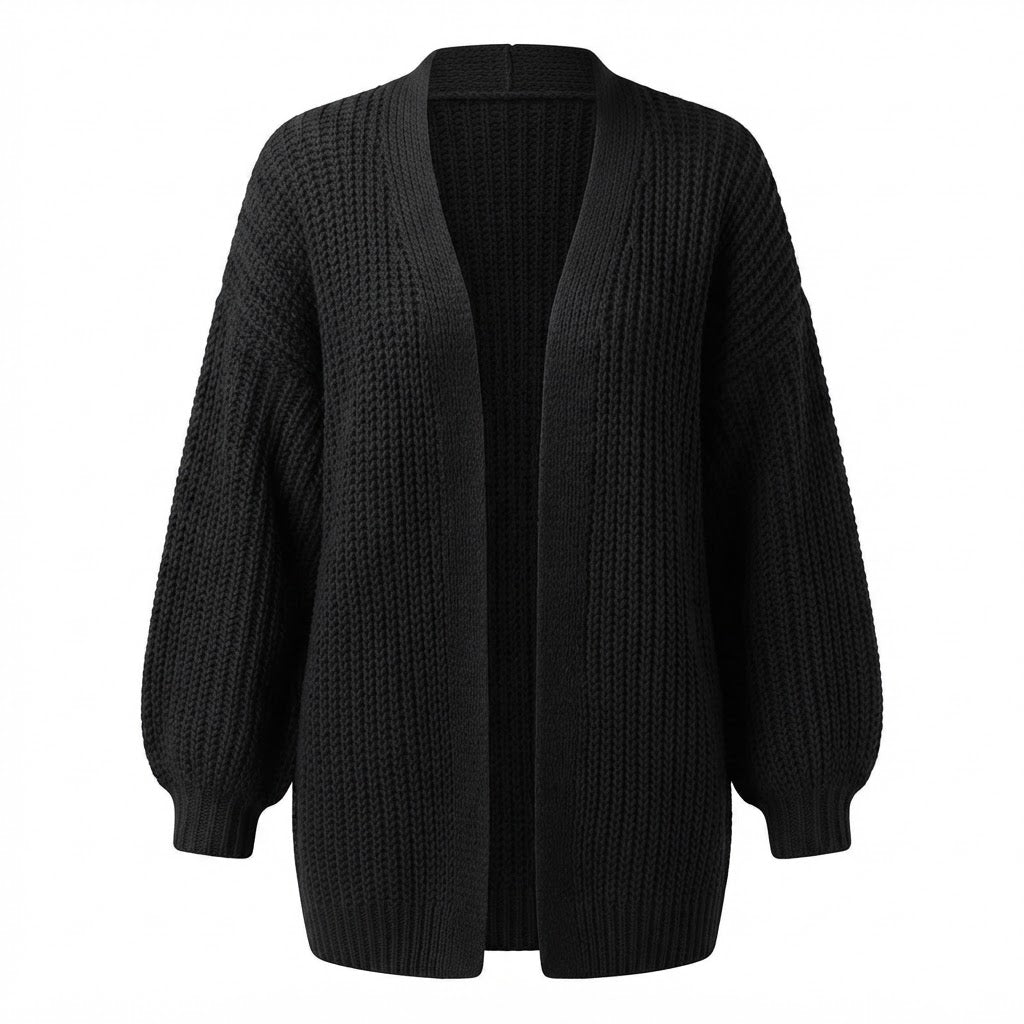 Women's oversized textured knit cardigan with open front and long sleeves