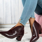 Women's textured pointed-toe ankle boots with high block heels