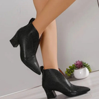 Women's textured pointed-toe ankle boots with high block heels