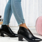Women's textured pointed-toe ankle boots with high block heels