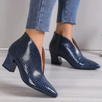 Women's textured pointed-toe ankle boots with high block heels