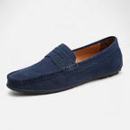 Men's slip-on suede loafers with moccasin stitching