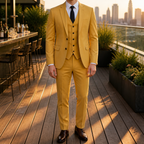 Men's three-piece suit with fitted jacket, waistcoat and tailored trousers