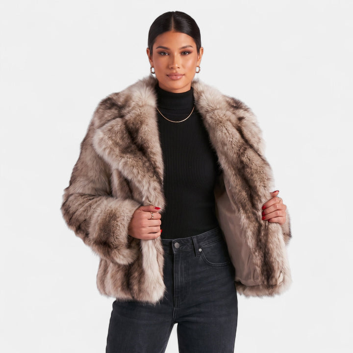Women's Oversized Faux Fur Coat with Shawl Collar