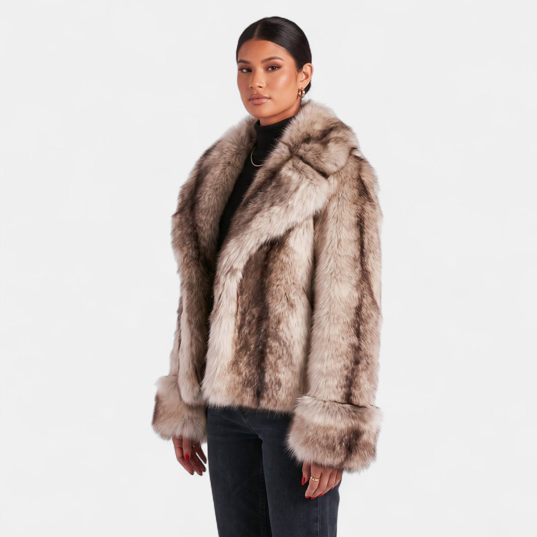 Women's Oversized Faux Fur Coat with Shawl Collar