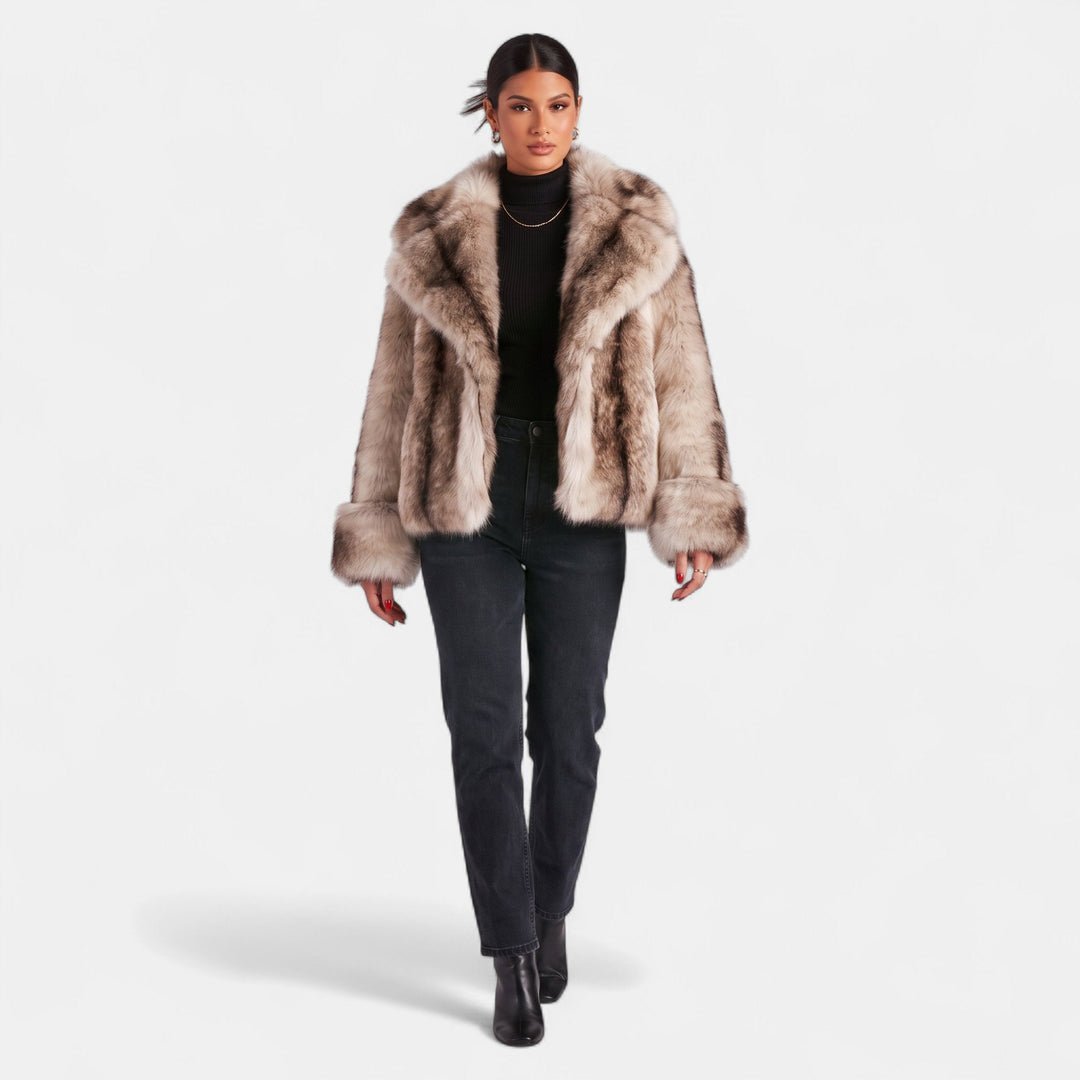 Women's Oversized Faux Fur Coat with Shawl Collar