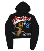 Black graphic hoodie with Archive front print and blue number back graphic