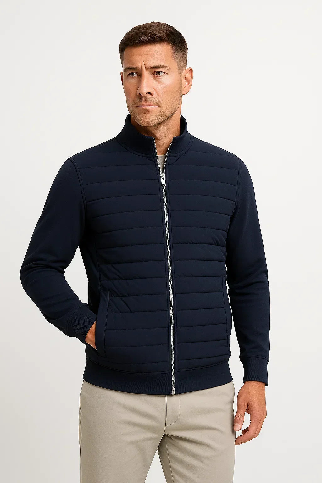 Men's Quilted Front Hybrid Knit Jacket