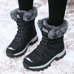 Women's lace-up winter boots with faux fur collar and lug sole