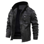 Men's black faux leather jacket with multiple pockets