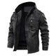 Men's black faux leather jacket with multiple pockets