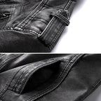 Men's black faux leather jacket with multiple pockets