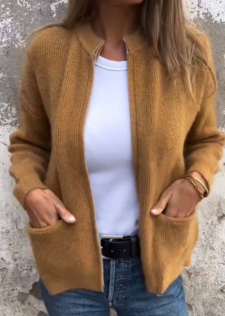 Women's Longline Ribbed Zip-Up Cardigan