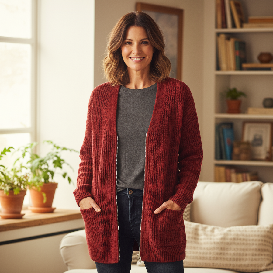 Women's Longline Ribbed Zip-Up Cardigan