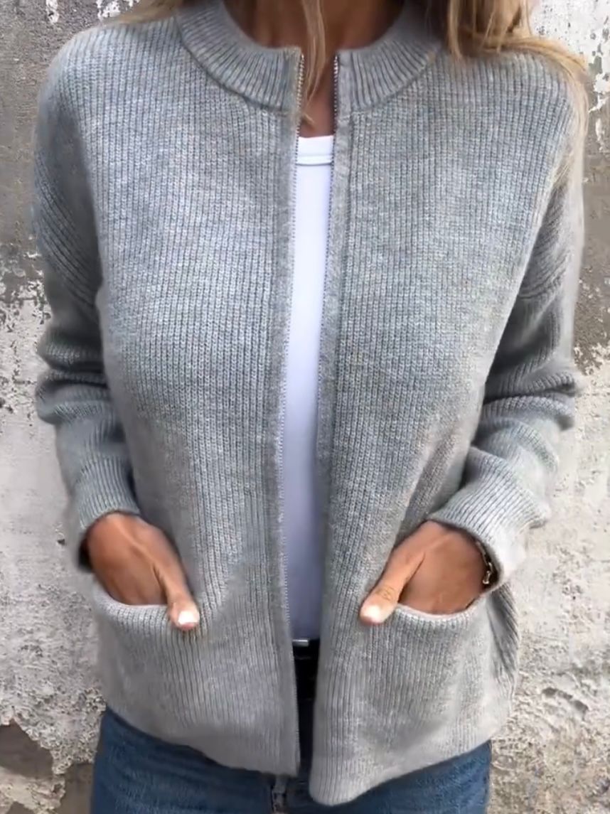 Women's Longline Ribbed Zip-Up Cardigan