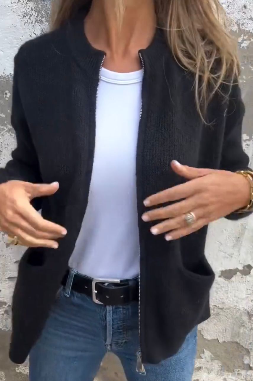 Women's Longline Ribbed Zip-Up Cardigan