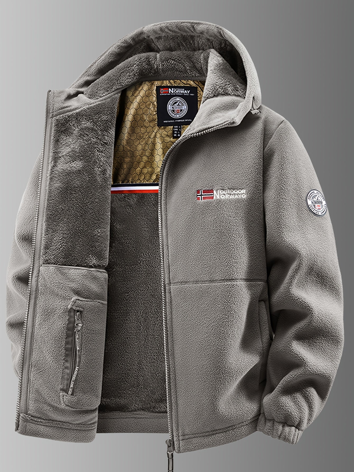 Men's hooded fleece jacket with full zip, long sleeves and front pockets
